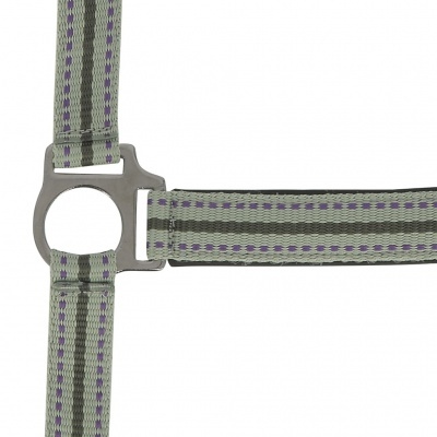 Cinta ajustável cinza com riscas roxas e fivela metálica cinza