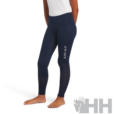 Leggings azuis com logo ARIAT e detalhes perfurados