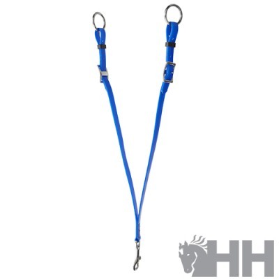 Corda azul com argolas metálicas e gancho, logótipo HH em fundo branco