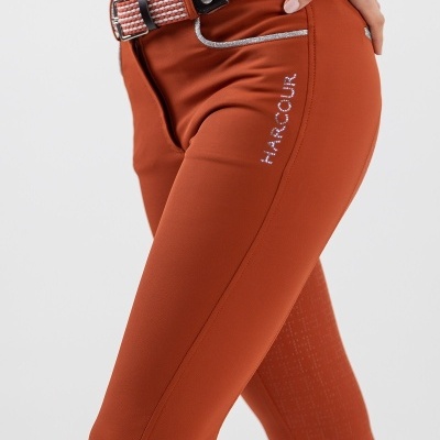 Calças de equitação vermelhas com bordado HARCOUR e cinto trançado