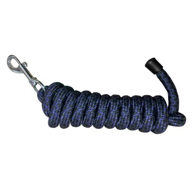 Corda azul escuro com padrão preto enrolada com gancho metálico