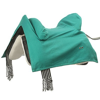 Sela de cavalo verde turquesa com tiras pretas e brancas