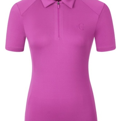 Polo rosa mulher com zíper e logótipo em relevo