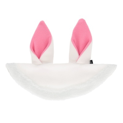 Cachecol branco com orelhas de coelho cor-de-rosa