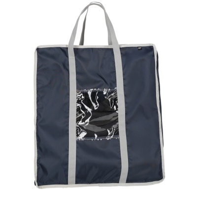 Mala nylon azul escuro com pegas cinza e bolso frontal transparente