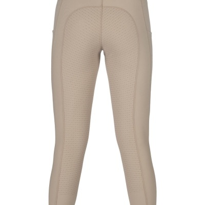 Calças de equitação bege com textura antiderrapante nas pernas e traseiro