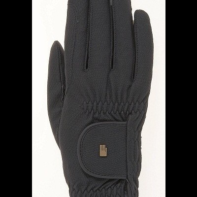 Luva preta com fecho de velcro e símbolo de mão