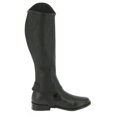 Bota alta preta em couro com sola e calcanhar baixos