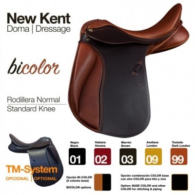 Selim equestre bicolor em pele para doma e dressage com várias opções de cor