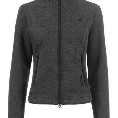 Casaco feminino cinza escuro com fecho de correr e gola alta