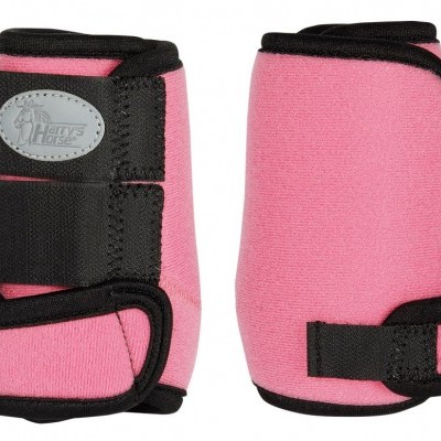 Par de joelheiras rosa com detalhes pretos e etiqueta 'Harry's Horse'