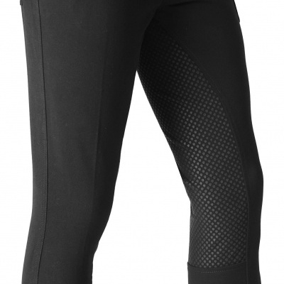 Calças justas pretas com padrão texturizado e bolso lateral