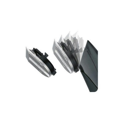 Acessório ajustável em plástico preto e cinza com partes móveis sobre fundo branco