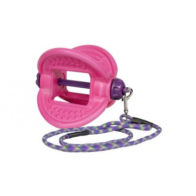 Produto de treino para cães cor-de-rosa com corda trançada azul, verde e roxo