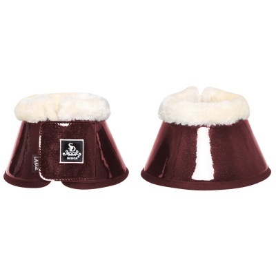 Conjunto de sinetes bordô com pelo branco e etiqueta SD Designs