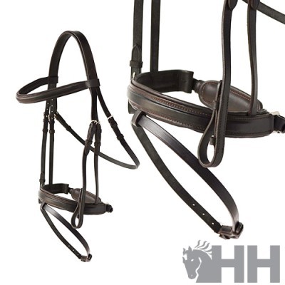 Bridão de couro castanho escuro para cavalo com detalhes em metal