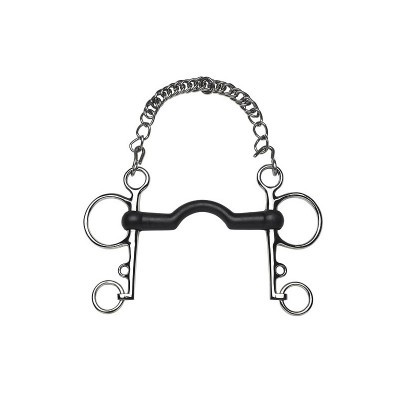 Freio de cavalo com bocal emborrachado, anéis metálicos e corrente