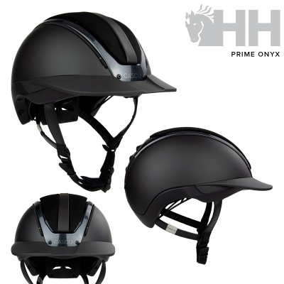 Capacete de equitação preto fosco CASCO com tiras ajustáveis e logo HH PRIME ONYX