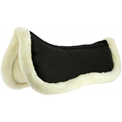 Almofada de sela preta com acabamento em pelo branco