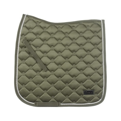 Tapete para sela de cavalo verde-oliva acolchoado com borda branca e padrão em relevo
