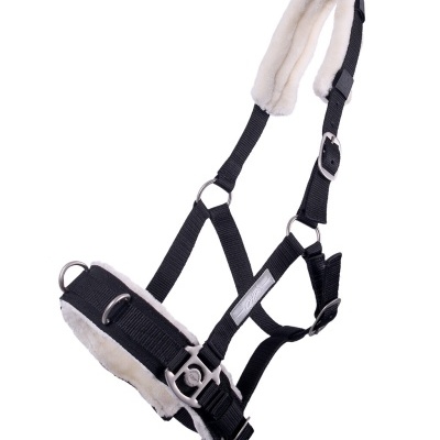 Cabresto preto com enchimento branco para animal