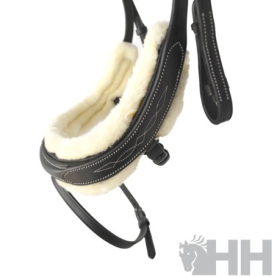 Freio de equitação preto com acolchoamento branco