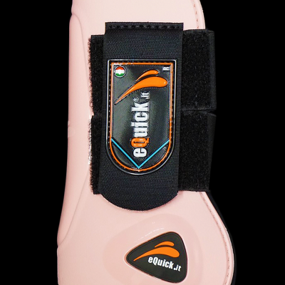 Proteção para equitação cor de rosa com tiras pretas e logotipo eQuick it