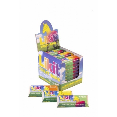 Barras de doce para cavalos Likit em embalagem colorida com várias unidades visíveis
