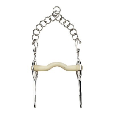 Freio metálico prateado com boca creme sobre fundo branco