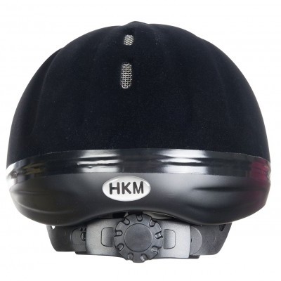 Capacete de equitação preto com detalhes de ventilação e ajuste traseiro