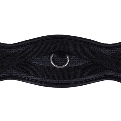 Cinta preta com argola metálica central e faixa de nylon em X