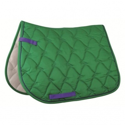 Tapete para sela de cavalo verde acolchoado com fitas roxas