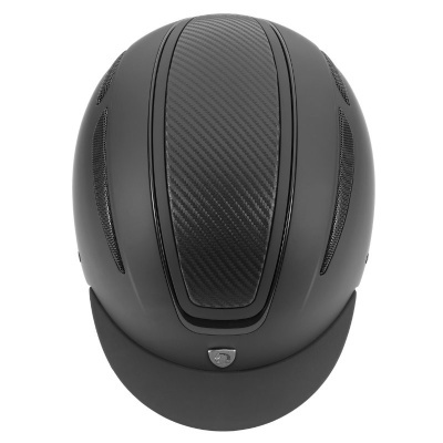 Capacete de equitação preto com textura de fibra de carbono e aberturas laterais