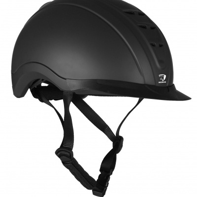 Capacete de equitação preto mate com ventilação e fivela de ajuste