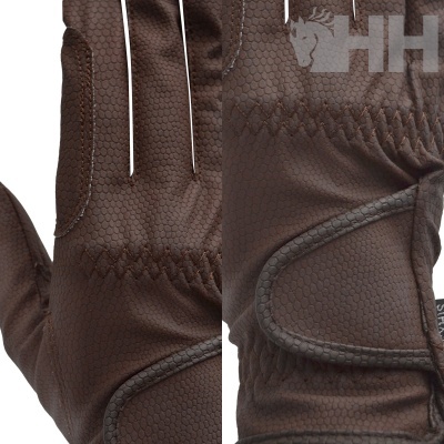 Luvas marrons com padrão hexagonal e ajuste de velcro