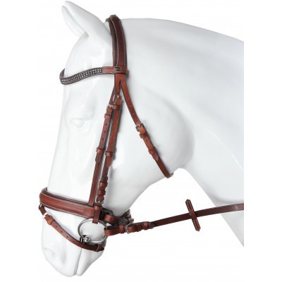 Cabeçada de cavalo em couro castanho com cristais decorativos