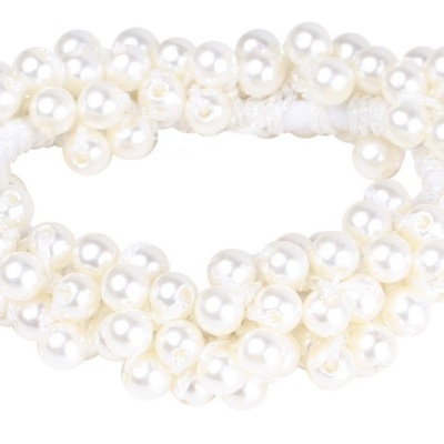 Pulseira elástica com pérolas brancas brilhantes