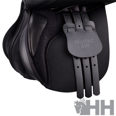 Sela de equitação preta Wintec 250 com alças de couro