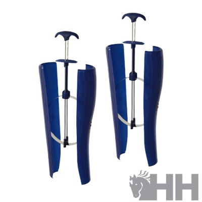 Par de calçadeiras azul escuro com estrutura metálica para calçar sapatos