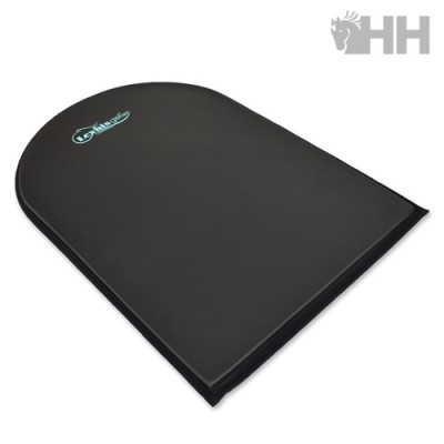 Colchonete preto com texto LSvideo em azul claro