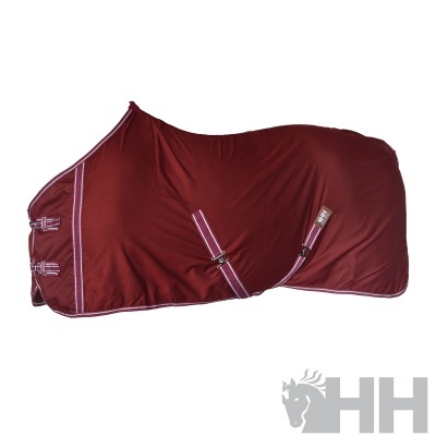 Cobertor castanho-avermelhado para cavalo com fitas rosa claro