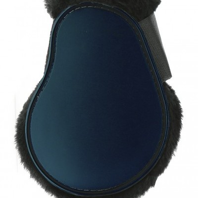 Protetor para cavalo azul com pelo sintético preto e fita elástica
