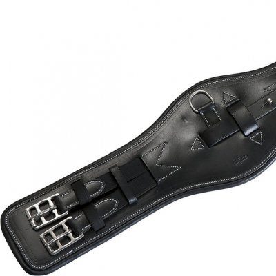 Cilha de sela em couro preto com fivelas metálicas