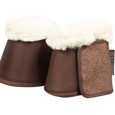 Campanas castanhas para cavalo com acabamento felpudo branco