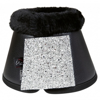 Campana preta para cavalo com forro de pelúcia e aba prateada brilhante