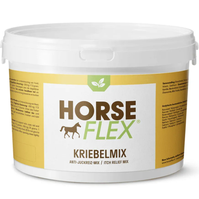 Embalagem branca HORSE FLEX KRIEBELMIX com etiqueta amarela e branca
