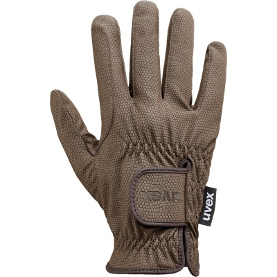 Luvas de equitação marrons com padrão hexagonal e fecho velcro uvex
