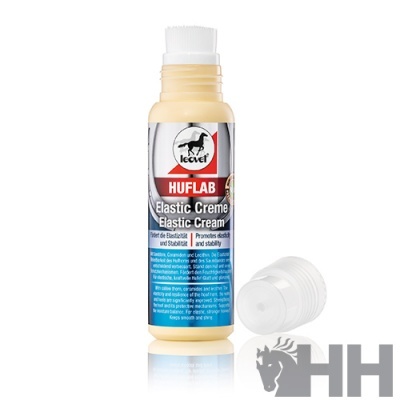 Frasco de creme elástico HUFLAB da marca LECVER com escova e tampa branca