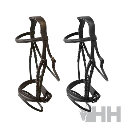 Dupla de peitorais de cavalo em couro castanho e preto com acolchoado, fivelas e logótipo HH