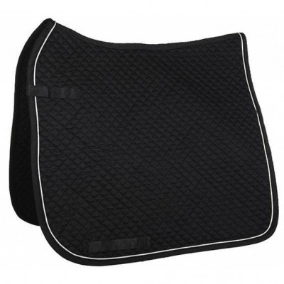 Manta de sela preta com padrão matelassê e bordas brancas